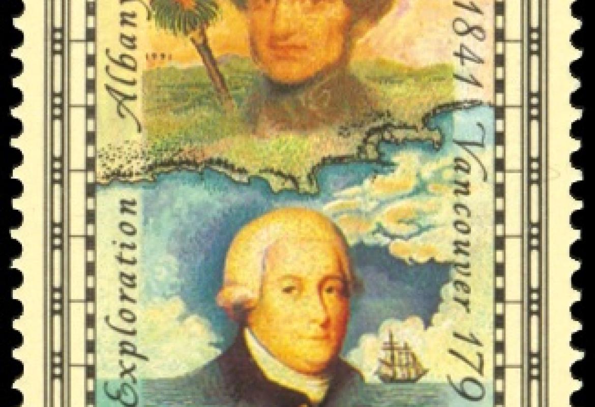1. Australie, 1991, n° 1223 200e anniversaire du début de l'exploration de l'Australie occidentale. En bas : George Vancouver 