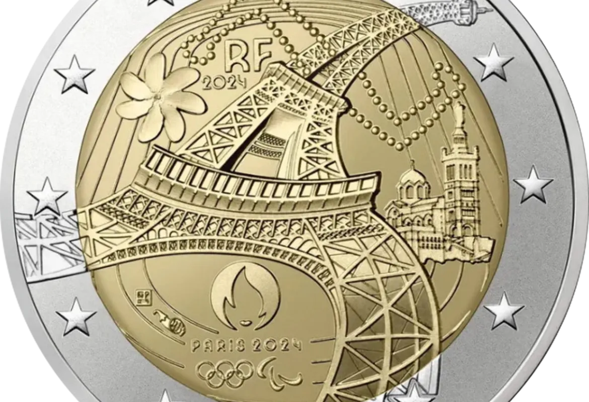 2 euros commémorative France 2024, Jeux olympiques de Paris, Tour Eiffel. 