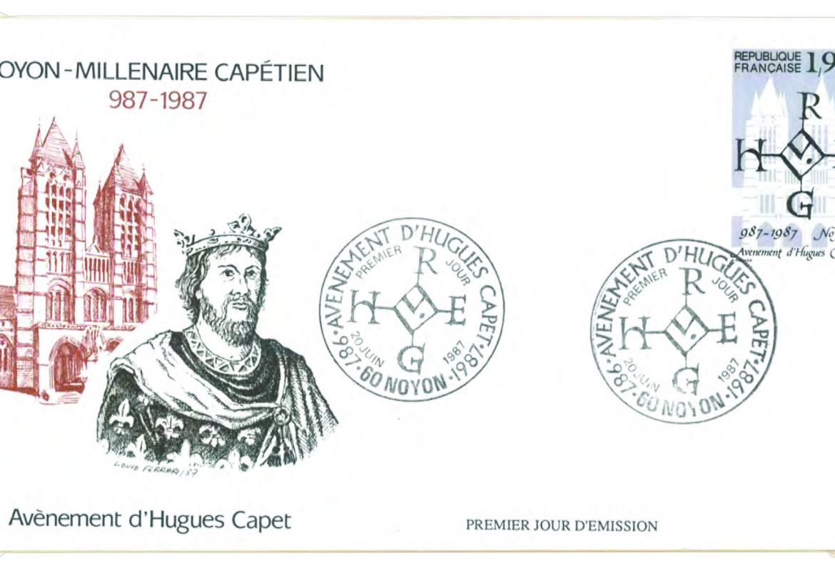 e 3 juillet 987, Hugues Capet est sacré roi à Noyon, selon un rite germanique, instauré par Pépin le Bref en 751. 