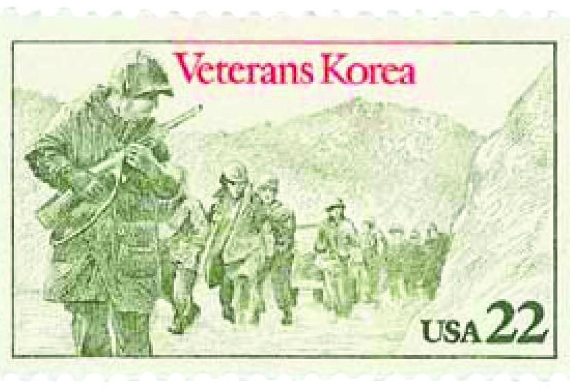Timbre-poste de la Poste américaine émis en l’honneur des « veterans », les soldats américains ayant combattu pendant la guerre de Corée.