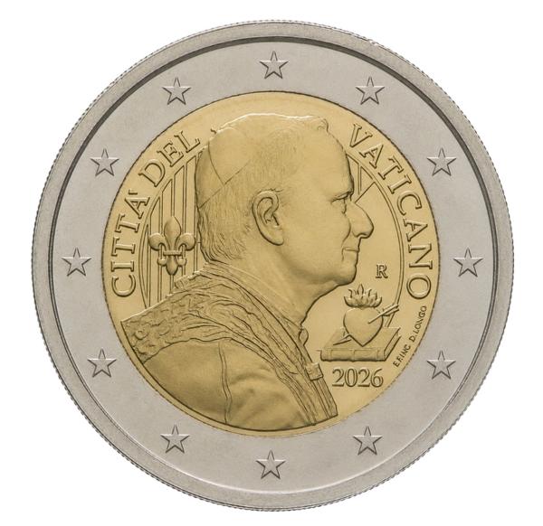Avers de la pièce de deux euros de la série nationale à l’effigie de Léon XIV ©CFN